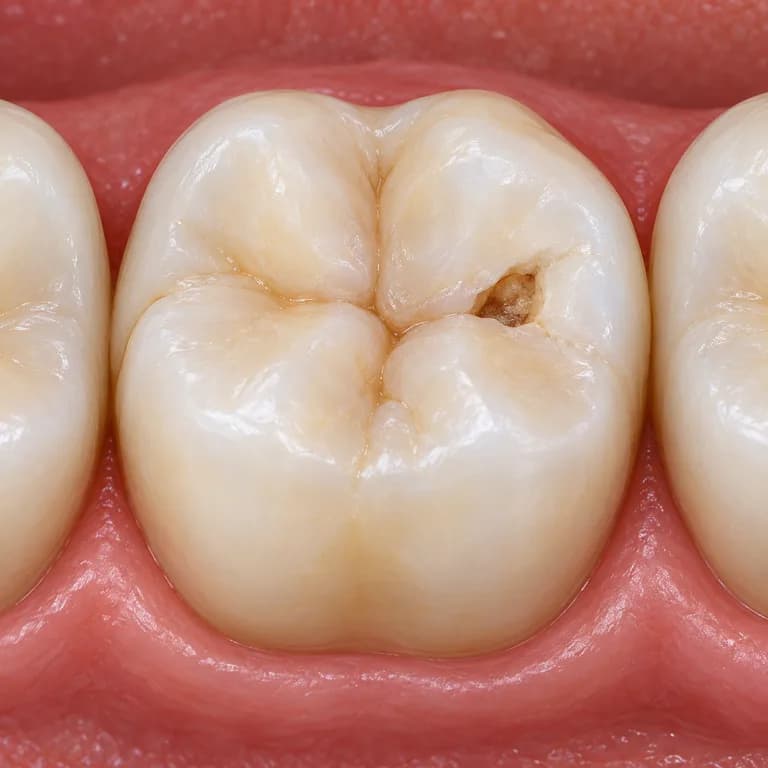 Ilustração criada com IA de um molar com área danificada, antes
