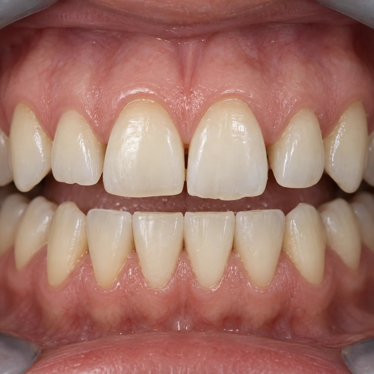 Ilustração criada com IA de dentes com diferenças de forma, antes