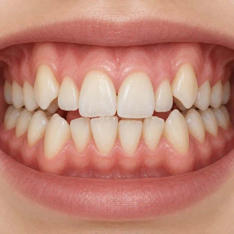 Ilustração criada com IA de dentes desalinhados, antes